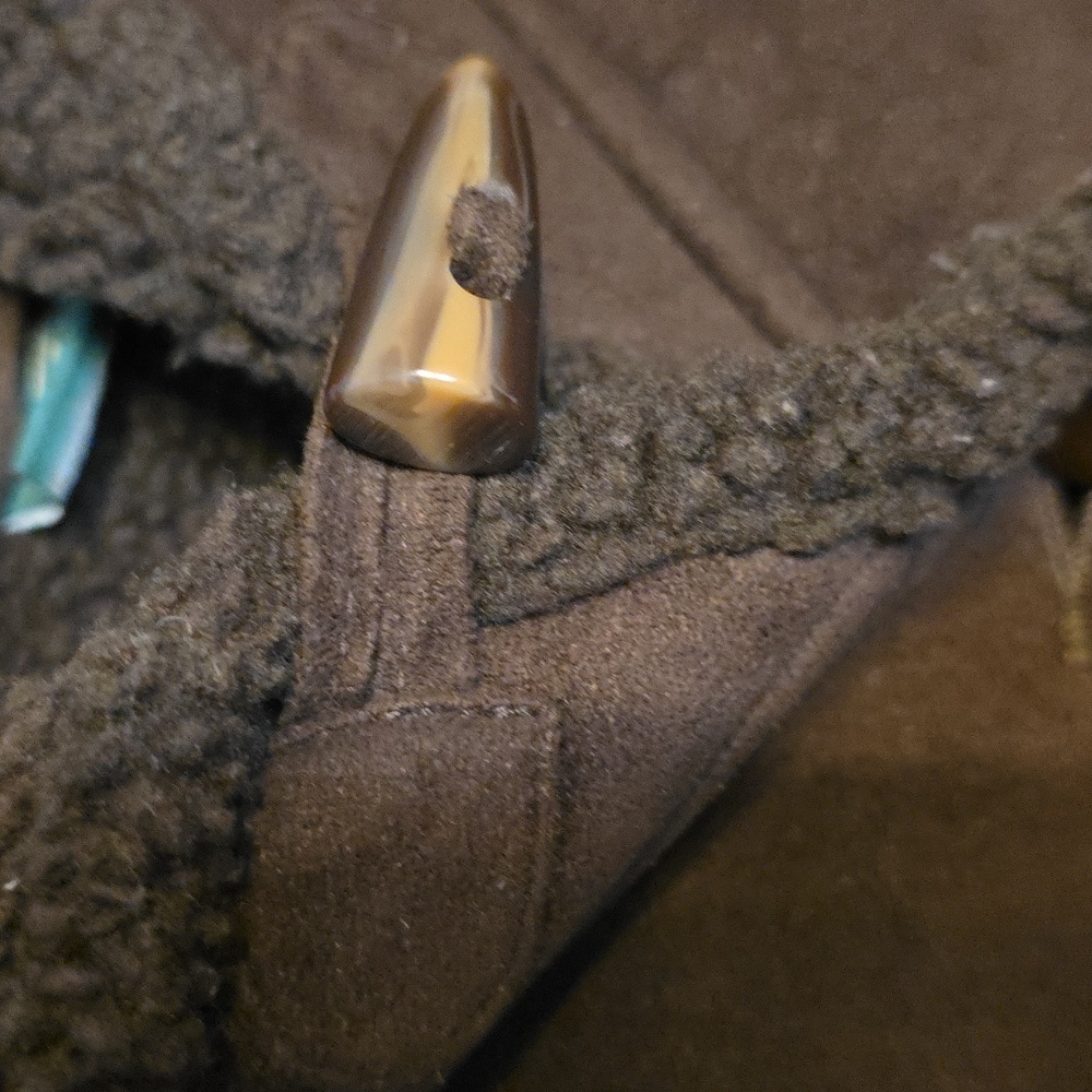 L. L. Bean Girls Faux Brown Suede Hooded Jacket Sherpa Lining Trim  L/14-16 READ - Picture 3 of 13
